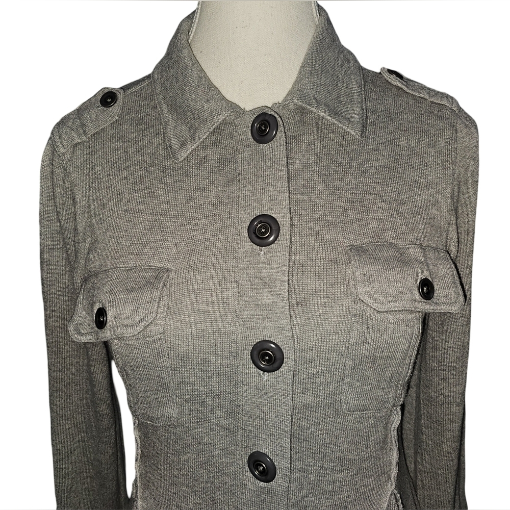 Free People Gray Military Button Front Fit & Flare Sweater Dress Jacket Sz S - Picture 5 of 16